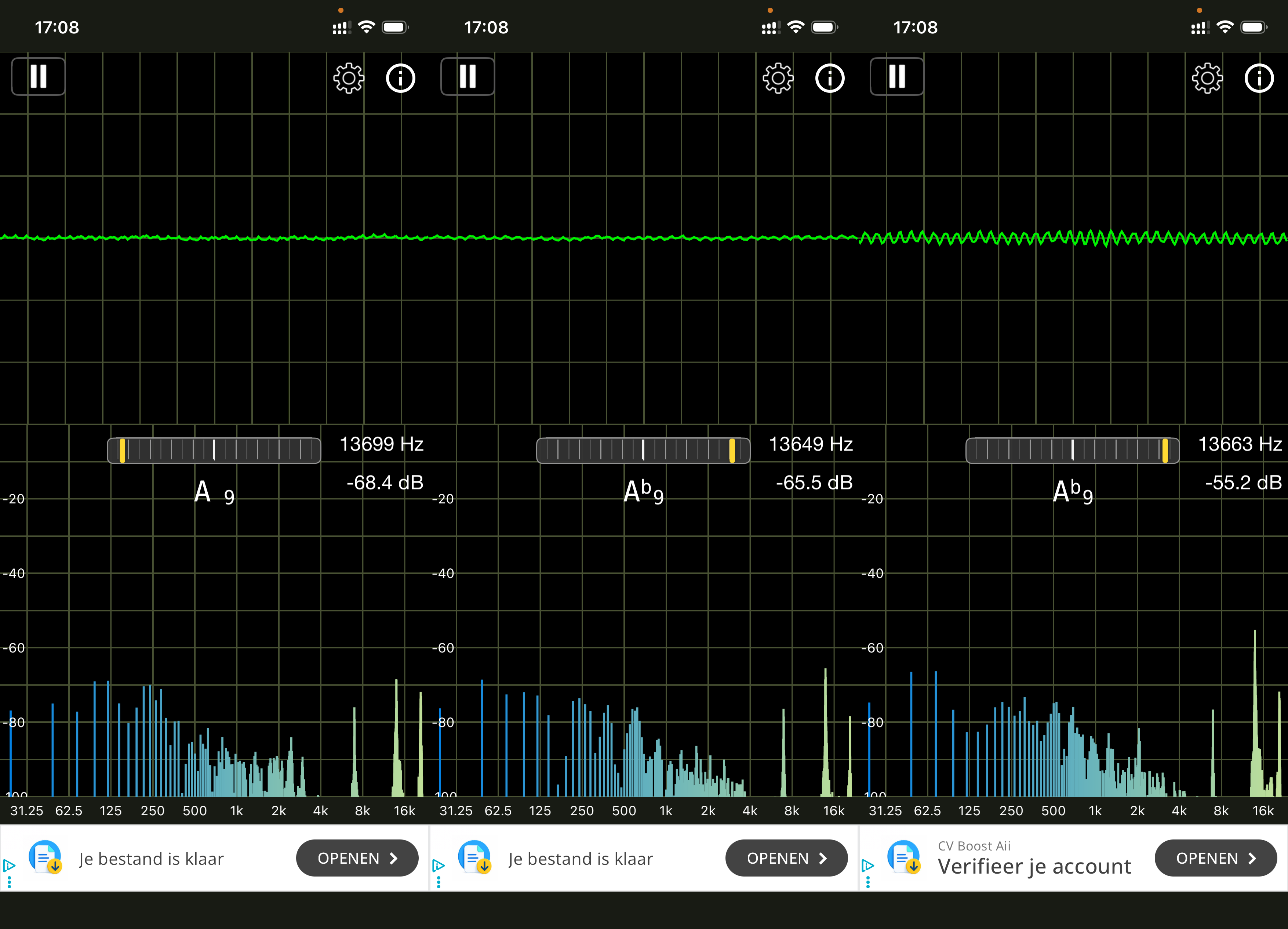 Spectrum after coat 2, readings A, B and C