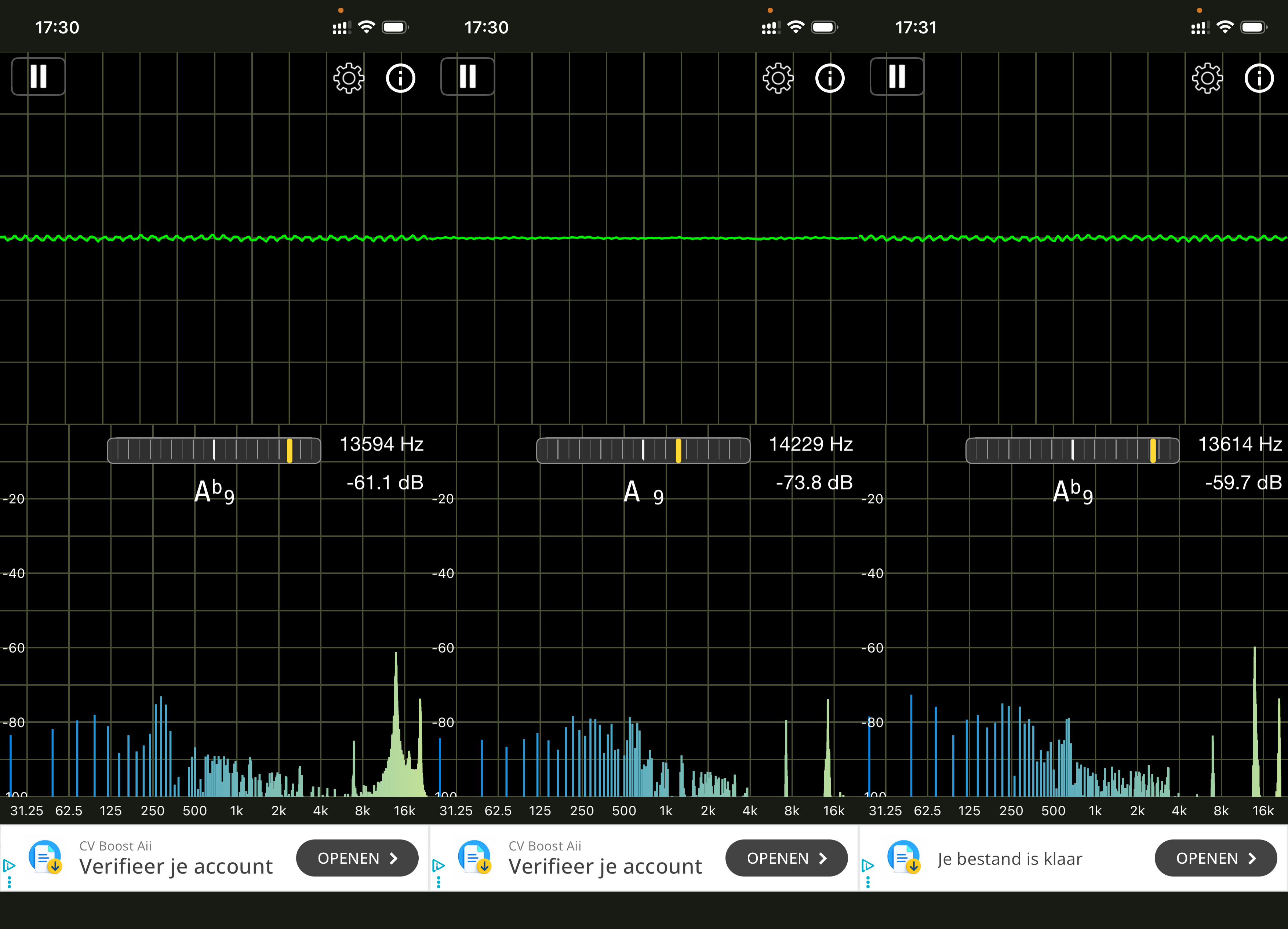 Spectrum after coat 3, readings A, B and C